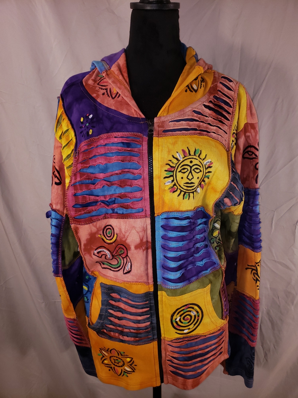 Rising International Multi-Color Patchwork Hooded Zip Jacket - 1XL